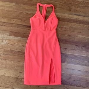 Coral knee length bodycon dress